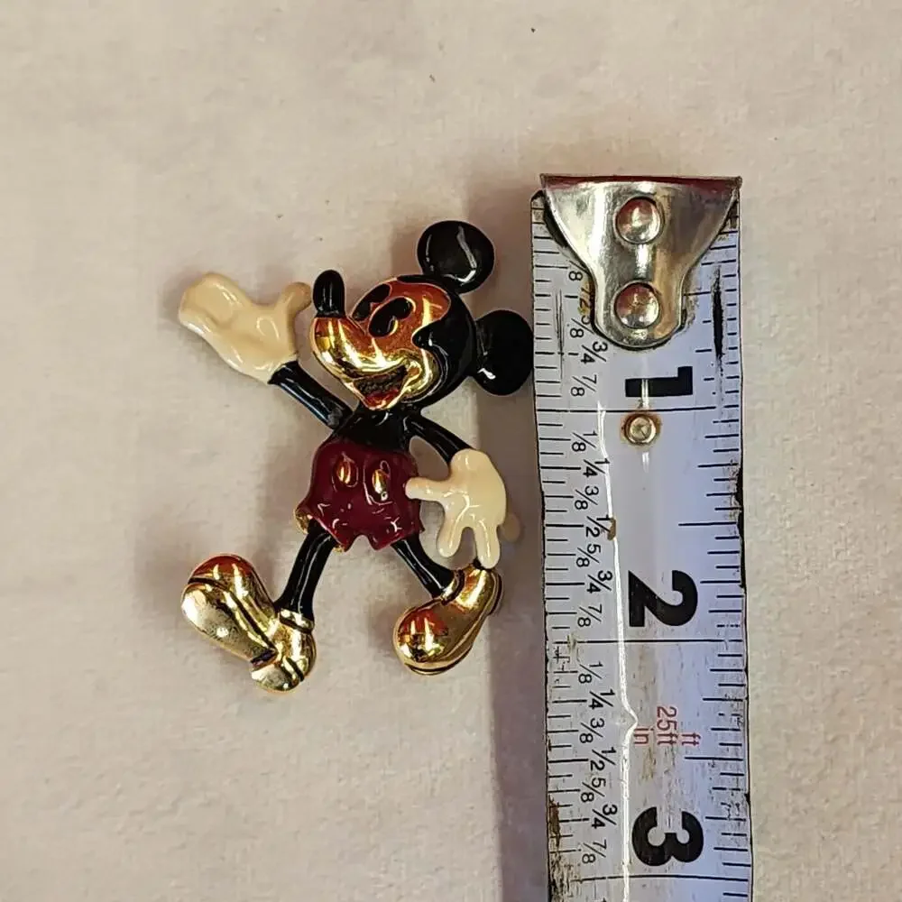 Disney Napier Gold-Tone Enamel Mickey Mouse Moving Hand Pin Brooch
